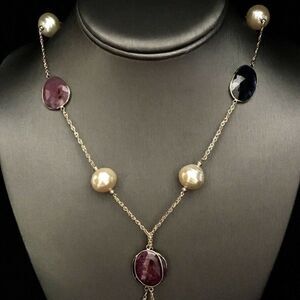South Sea Pearl Ruby Sapphire Necklace 14k Gold Italy Certified $3,450 820427